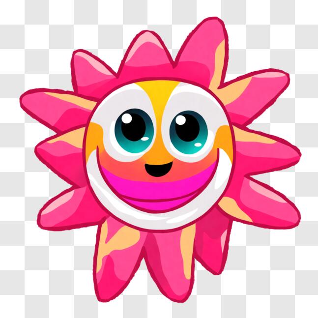 Cartoon Sonnenwerbung mit rosa Gesicht und blauen Augen PNG online  herunterladen – Creative Fabrica