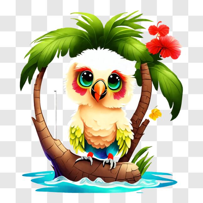 Download Cute Cartoon Owl Enjoying Tropical Environment PNG Online ...