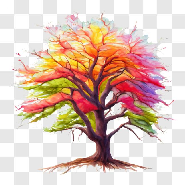 Download Vibrant Multicolored Tree in Full Bloom PNGs Online - Creative ...
