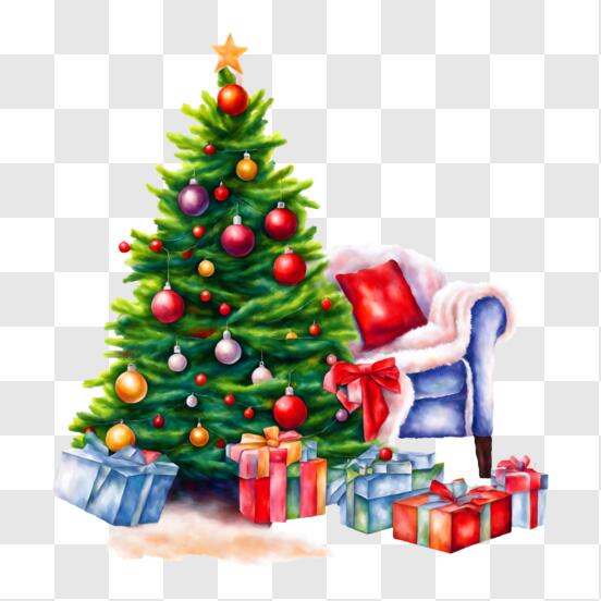 Scarica Albero di Natale Festivo con Regali e Sedia Ornamentata PNG Online  - Creative Fabrica