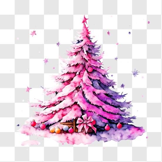 Baixe Árvore de Natal Rosa Festiva Decorada com Enfeites e Flocos de Neve  PNG - Creative Fabrica