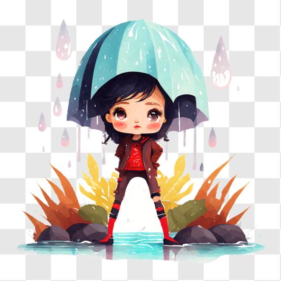 Descarga Niña de Dibujos Animados bajo la Lluvia con Paraguas PNG En Línea  - Creative Fabrica