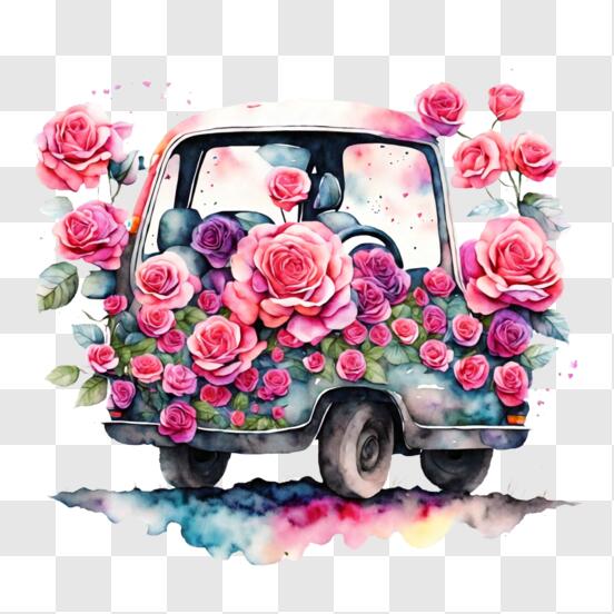 Descarga Pintura de acuarela de coche blanco con rosas PNG En Línea -  Creative Fabrica