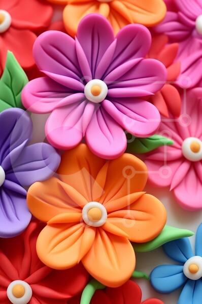 Decorazioni per torte a forma di fiori colorati foto stock