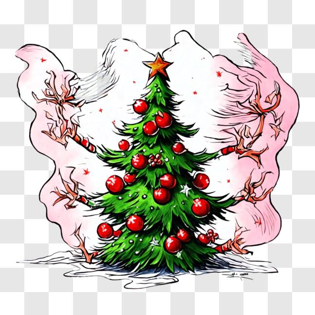 Descarga Festivo árbol de Navidad de dibujos animados con adornos y globos  PNG En Línea - Creative Fabrica