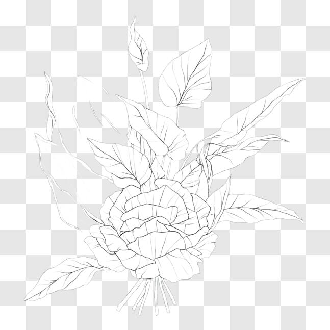 Download Elegant Black and White Floral Drawing PNG Online - Creative ...