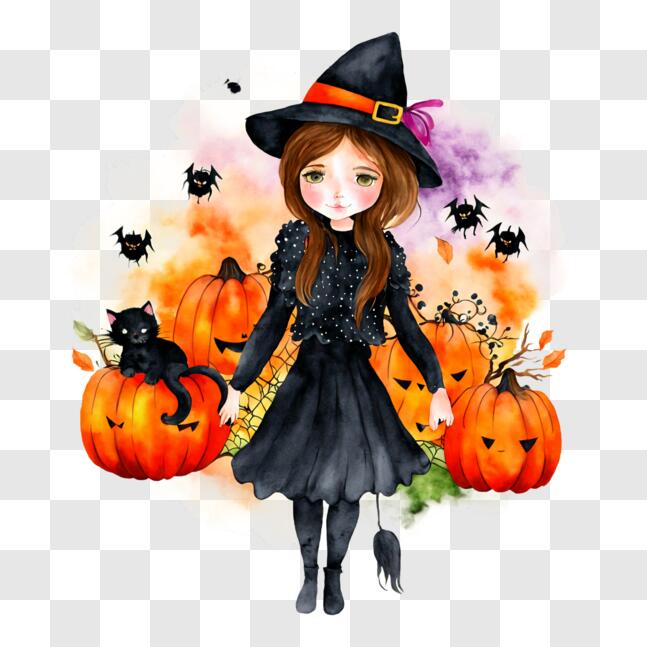 avatar de bruxa bonita de outono para jogo ou publicidade. garota mágica de  halloween com chapéu grande e folhas amarelas. vestido antigo 9667934 Vetor  no Vecteezy