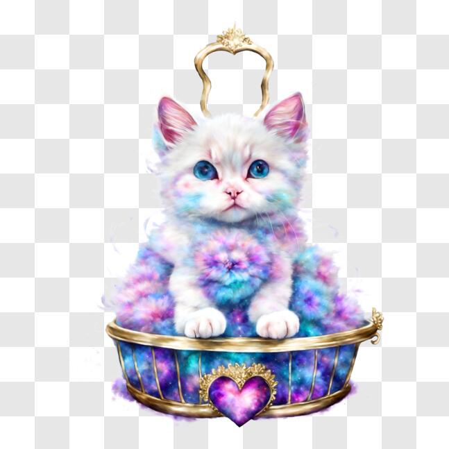 Scarica Adorabile gattino bianco nel cestino con decorazioni floreali PNG  Online - Creative Fabrica
