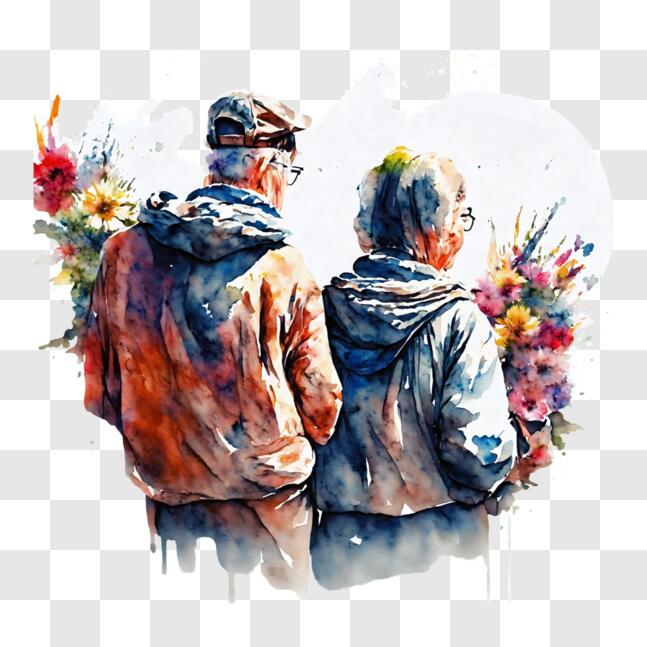 Download Watercolor Painting of Elderly Couple PNG Online - Creative ...