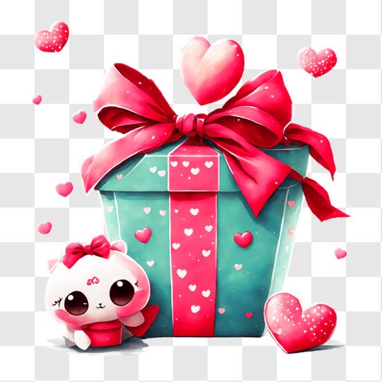 Scarica Gatto cartone animato con scatola regalo aperta e decorazioni di  San Valentino PNG Online - Creative Fabrica