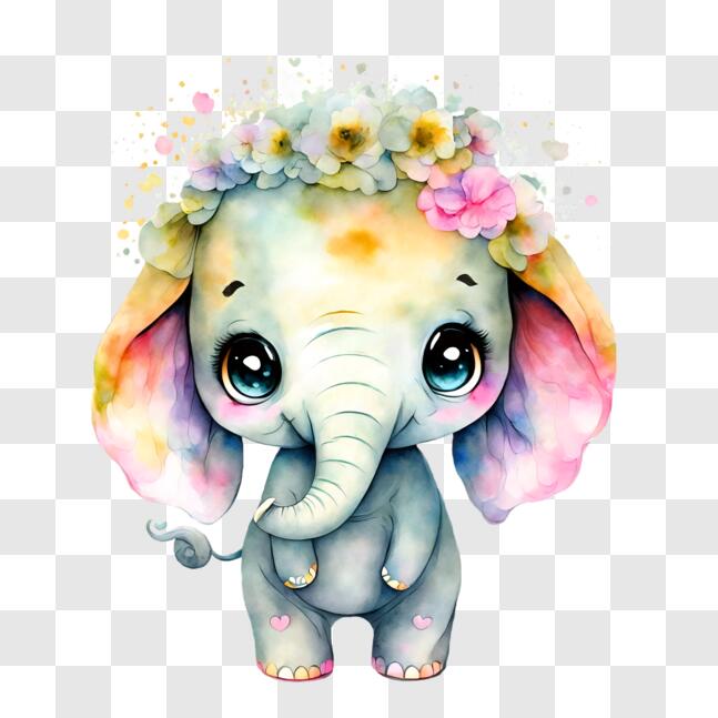 Download Cute Elephant with Flower Crown PNGs Online - Creative Fabrica