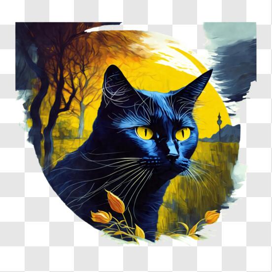 Um desenho realista de um gato preto · Creative Fabrica