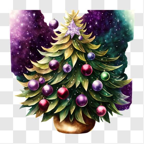 Scarica Albero di Natale festivo decorato con ornamenti e palline colorate  PNG Online - Creative Fabrica