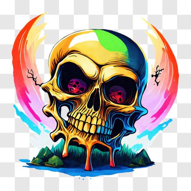 Download Colorful Skull with Dripping Blood - Artistic Image PNG Online ...