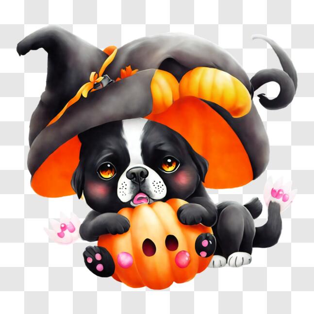 Download Cute Halloween Dog with Witch Hat and Pumpkin PNGs Online ...