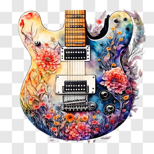 Download Colorful Guitar with Floral Patterns - Watercolor Painting ...