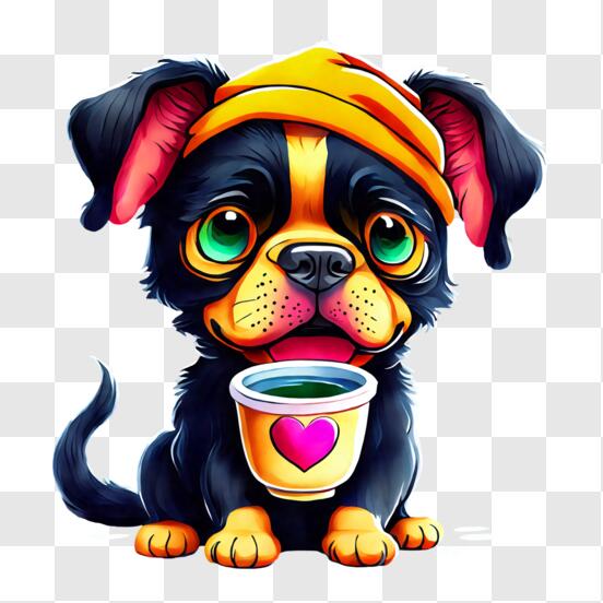 Cachorro fofo com desenhos de café para colorir para crianças