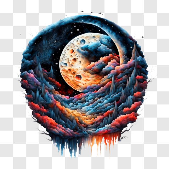 Download Abstract Painting of Full Moon with Clouds and Mountains PNGs ...