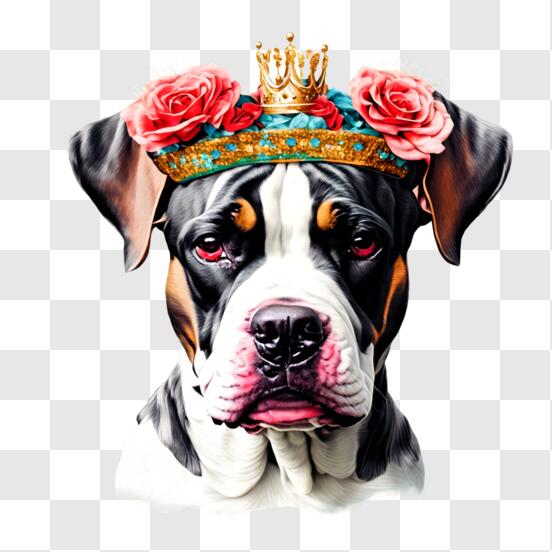 Black And White Dog With Crown Png