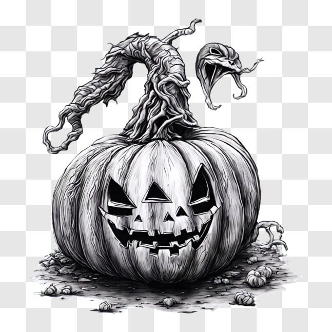Download Black and White Pumpkin Drawing for Halloween Decorations PNG ...