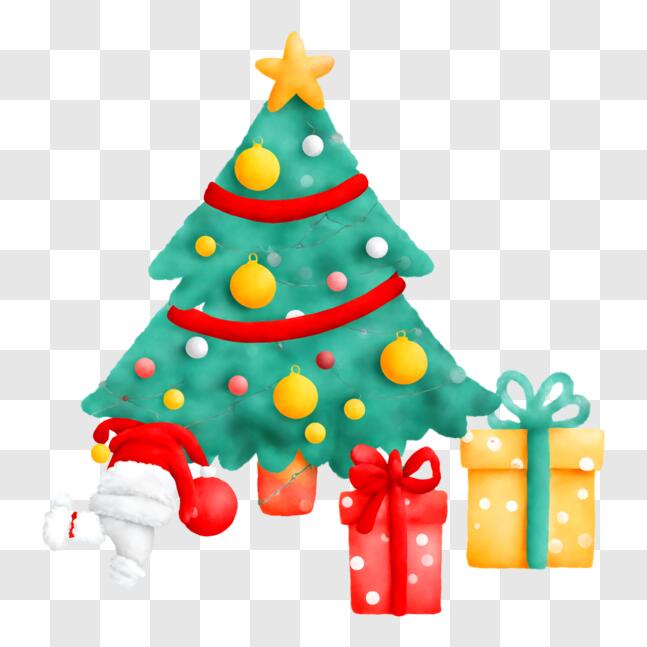 Download Festive Christmas Tree with Gifts and Santa Claus PNG Online ...