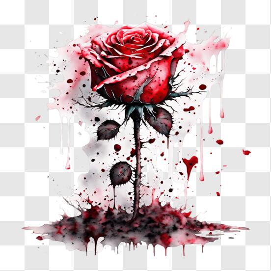 Download Artistic depiction of a red rose with dripping paint PNG ...