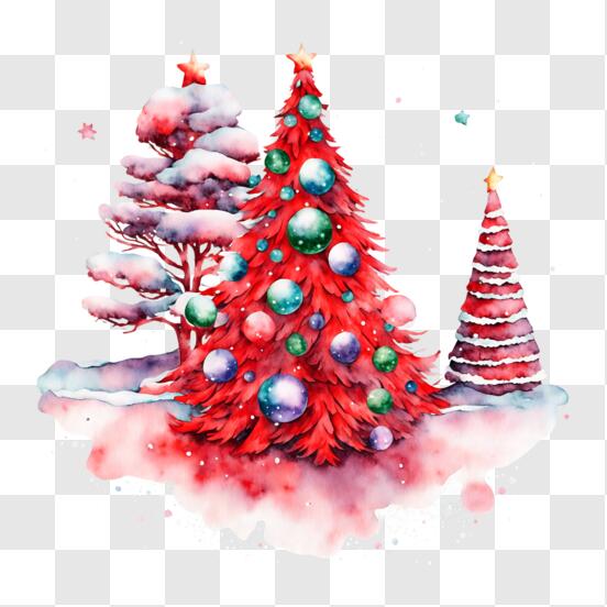 Télécharger Sapin de Noël rouge festif avec des ornements colorés et des  sacs PNG En Ligne - Creative Fabrica