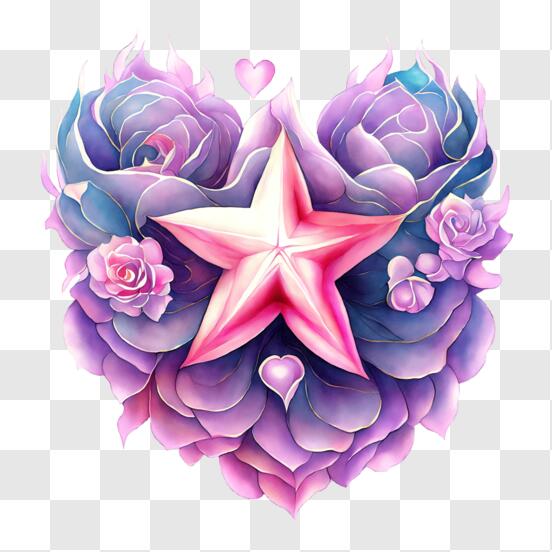 Scarica Disposizione a forma di cuore di rose viola e stelle PNG Online - Creative  Fabrica