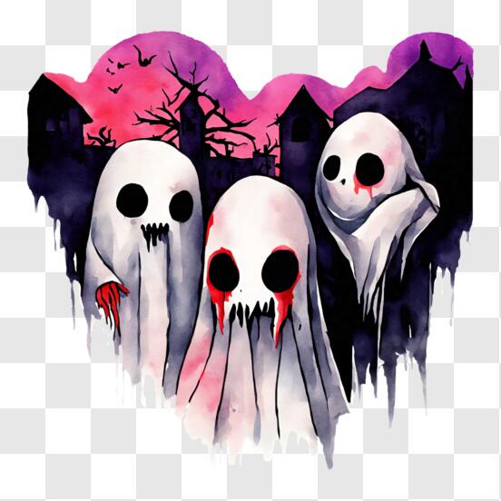 Baixe Fantasmas Assustadores com Rostos de Caveira PNG - Creative Fabrica