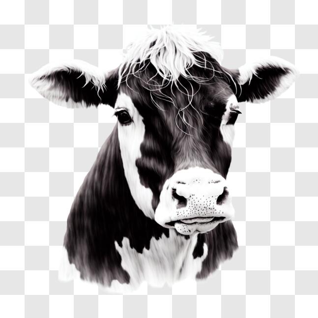 Download Detailed Drawing of Cow's Head with Long, Curly Hair PNG ...