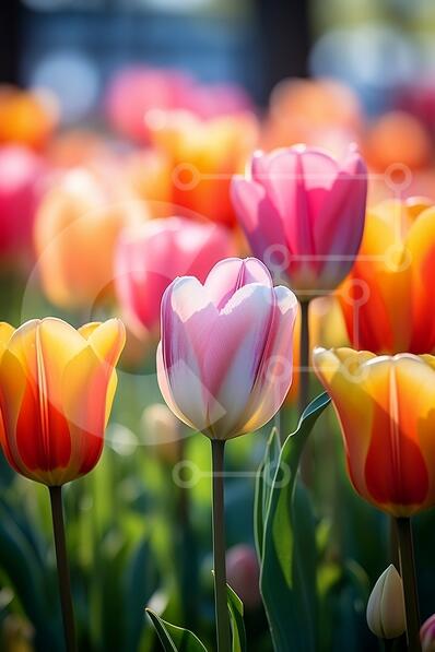 Vibrant Tulips in Full Bloom stock photo | Creative Fabrica