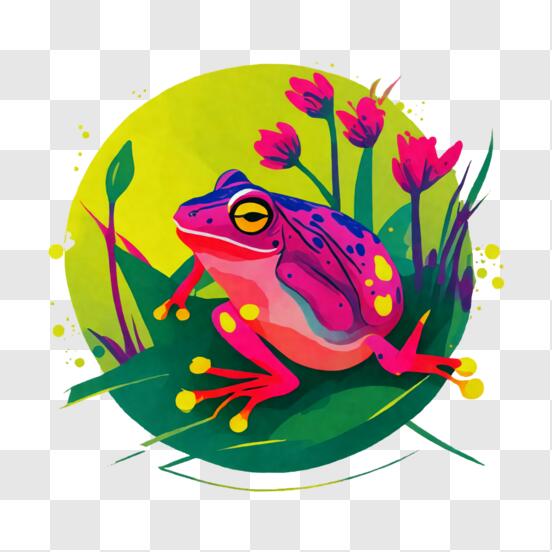 Painted pink frog with bow png design, pink tree frog sublimation png, cute  girly cartoon frog design, watercolor kids frog design, frog art