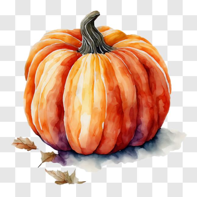 Download Fall Decor: Watercolor Pumpkin on Leaves PNG Online - Creative ...
