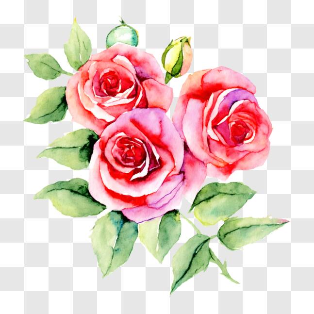 Download Three Pink Roses with Green Leaves on a Black Background PNGs ...