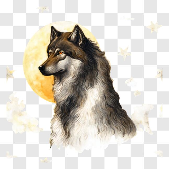 Download Wolf and Full Moon Landscape PNG Online - Creative Fabrica