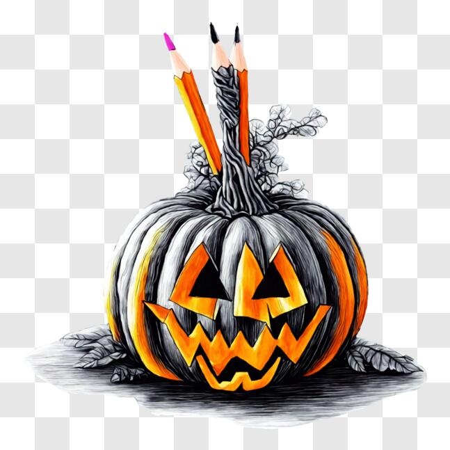 Télécharger Citrouille d'Halloween décorée avec des crayons PNG En Ligne -  Creative Fabrica