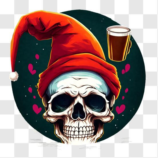 Scarica Teschio con cappello di Babbo Natale e boccale di birra PNG Online  - Creative Fabrica