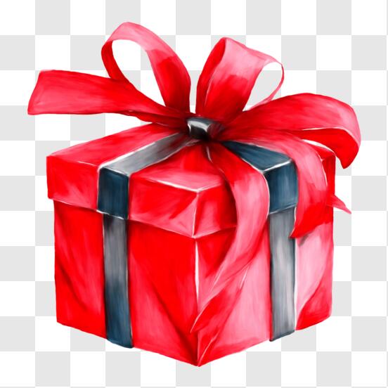 Boîte cadeau rouge avec ruban noir PNG