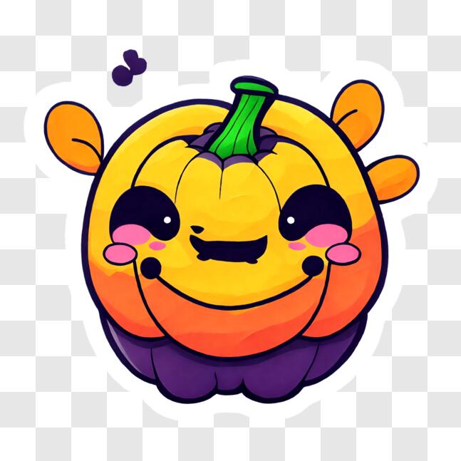 Download Cute Smiling Pumpkin Sticker on Black Background PNG Online ...