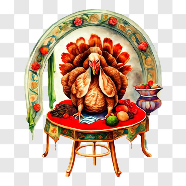 Download Thanksgiving Turkey Feast on a Beautifully Decorated Table PNG ...