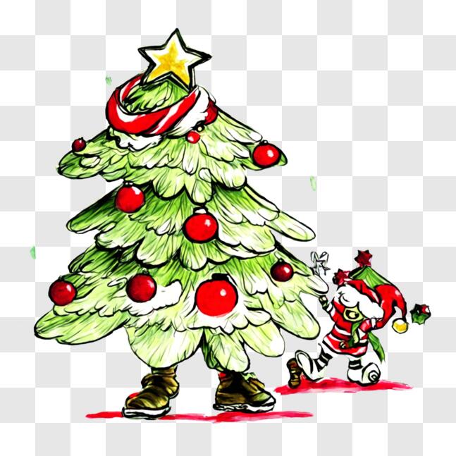 Download Festive Christmas Tree with Children PNG Online - Creative Fabrica