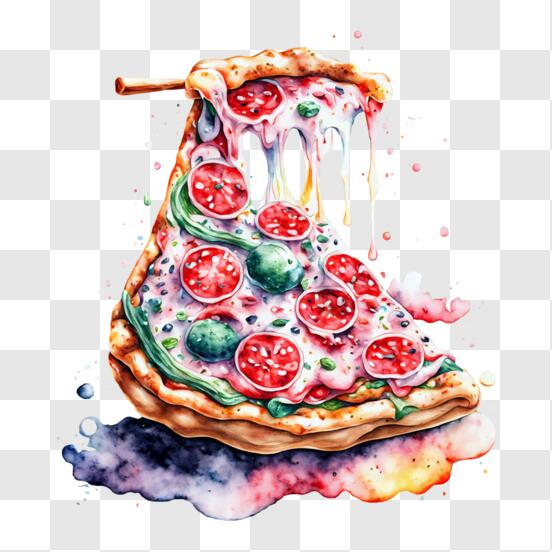 Scarica Deliziosa fetta di pizza con pomodori, peperoni e funghi PNG Online  - Creative Fabrica