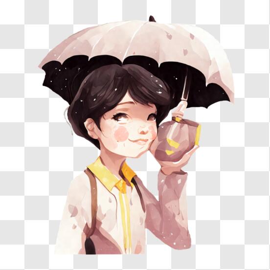 Descarga Niña sosteniendo paraguas bajo la lluvia PNG En Línea - Creative  Fabrica