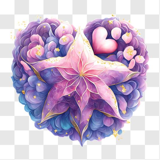 Scarica Design floreale a forma di cuore con fiori viola e rosa PNG Online  - Creative Fabrica