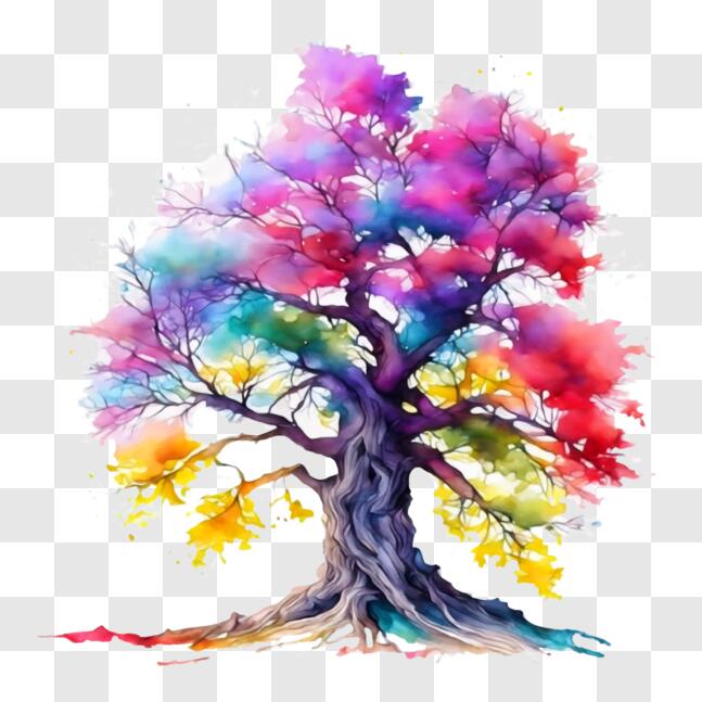 Download Colorful Tree with Watercolor-like Paint Splatters PNGs Online ...