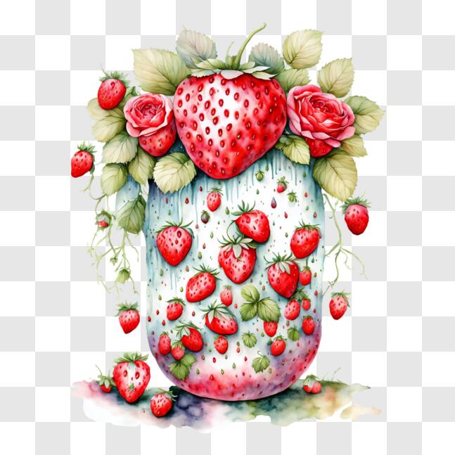Download Watercolor Painting of Strawberry Jam in a Mason Jar PNG ...