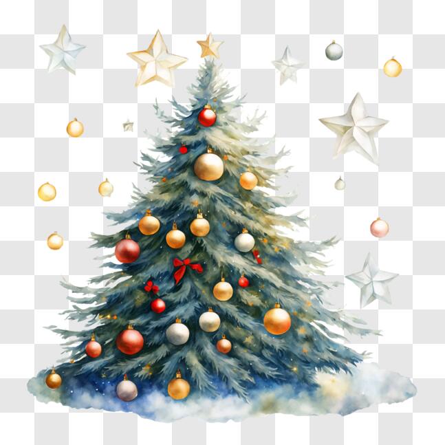 Download Festive Christmas Tree with Ornaments and Stars PNGs Online ...