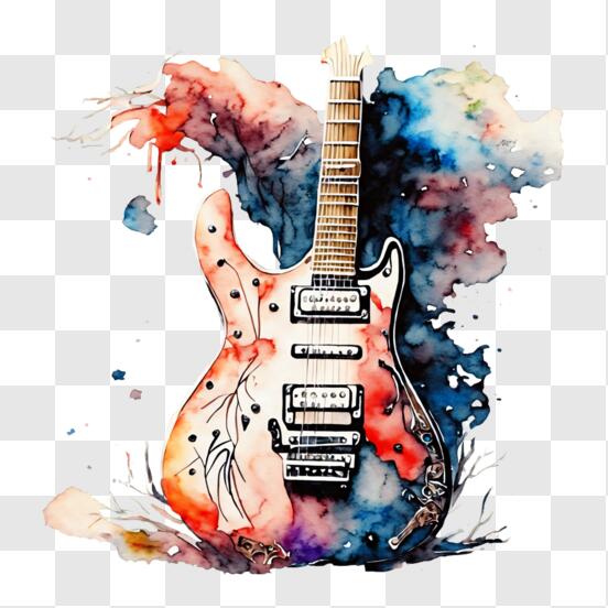 Download Colorful Watercolor Painting of an Electric Guitar PNG Online ...