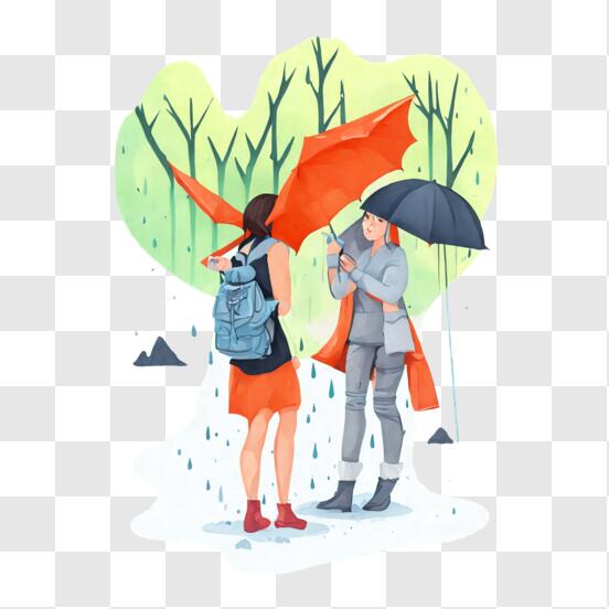 Descarga Dos personas hablando bajo la lluvia con paraguas PNG En Línea -  Creative Fabrica