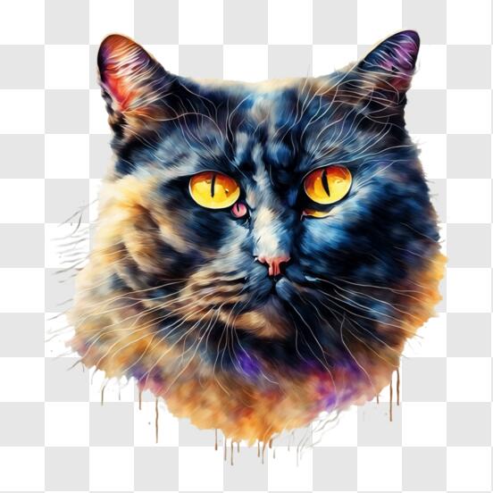 Télécharger Peinture de chat noir sur une feuille acrylique PNG En